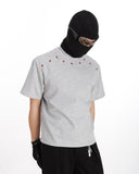 COLLAR RED STUDDED CREW NECK TEE