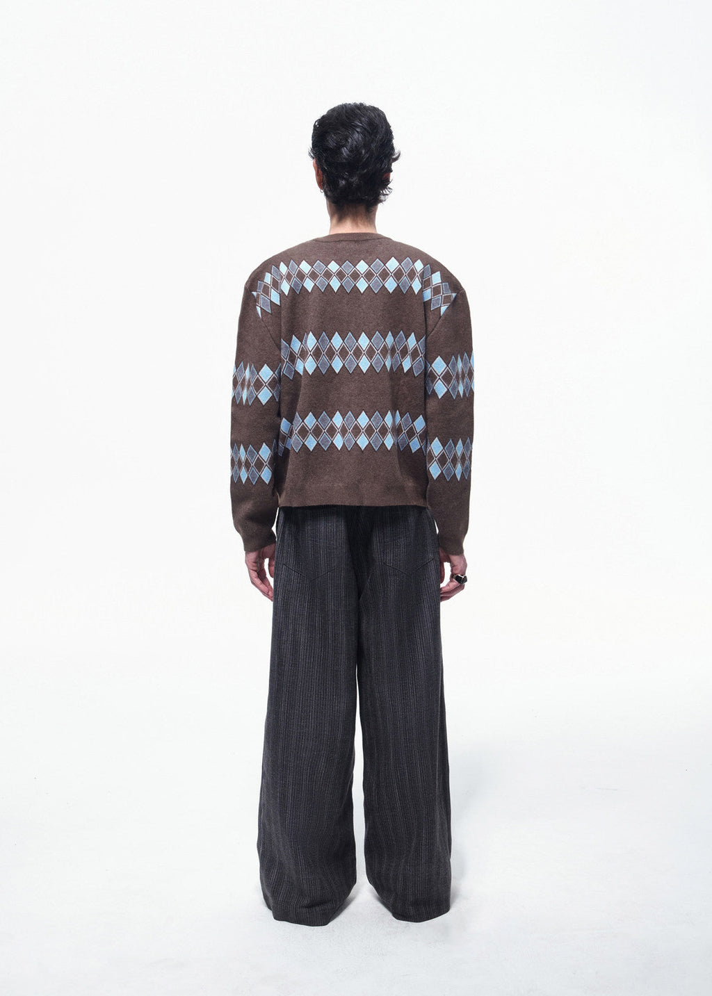 SCRIPT-X ARGYLE ZIP WOOL CARDIGAN
