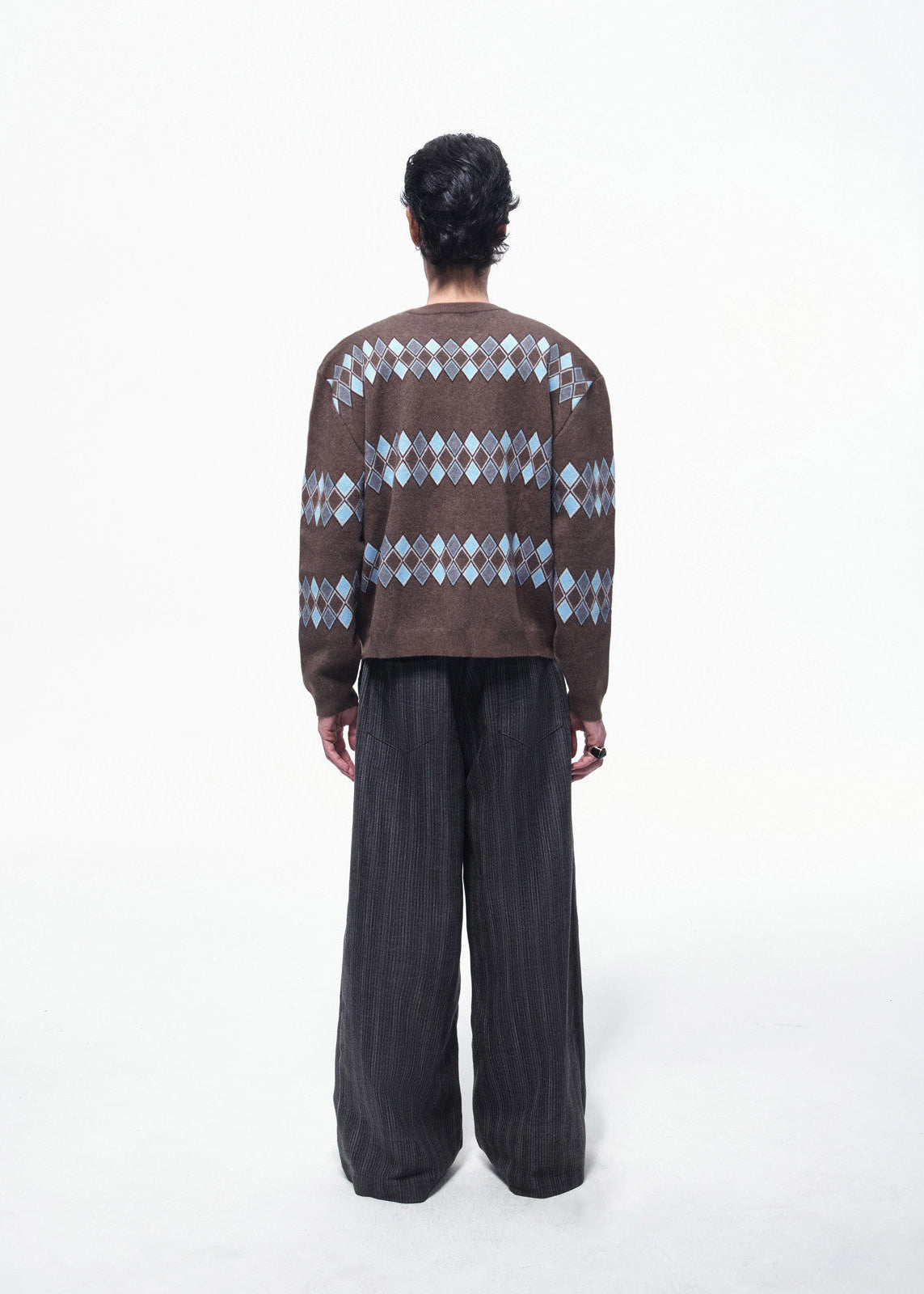 SCRIPT-X ARGYLE ZIP WOOL CARDIGAN