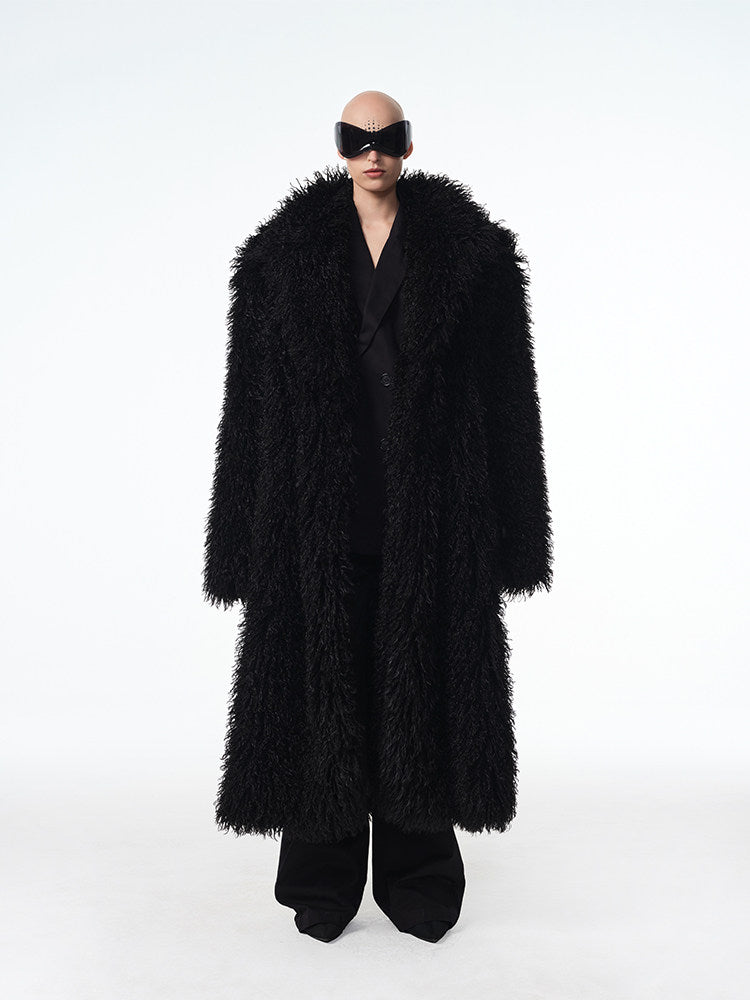 ECLIPSE oversized black long-pile faux-fur coat