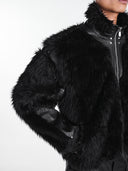 OFF/SC SHAGGY FUR LEATHER PATCHWORK HIGH WAIST COAT