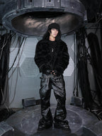 OFF/SC BLACK BEAR FAUX FUR BIKER JACKET