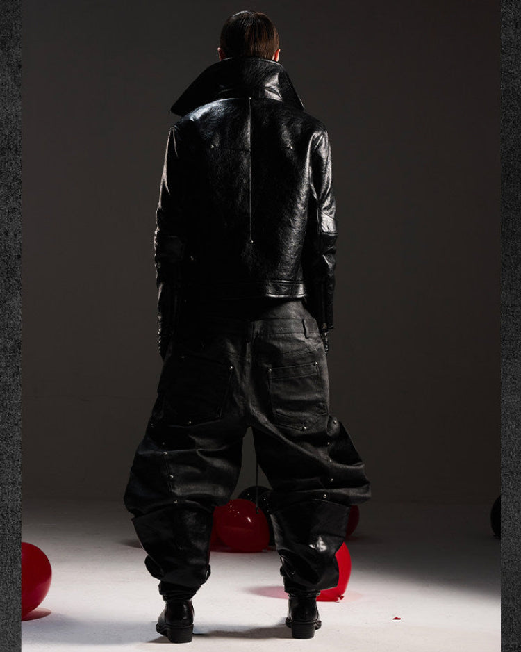 CRACKED LEATHER CROPPED BIKER JACKET