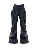 WAXED LEATHER CARGO FLARE PANTS