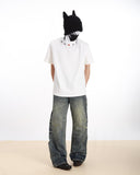 NECKLINE COLOR RHINESTONE DECORATED CASUAL TEE