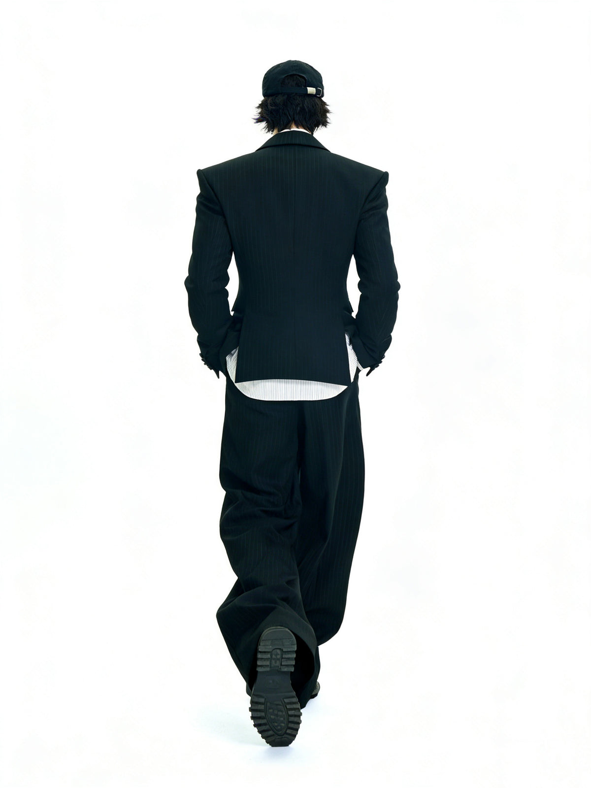 BAD HABITS black pinstripe padded-shoulder slim blazer, additional product photograph 3 | OFFCULTURE®