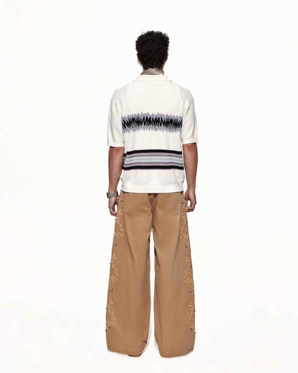 SCRIPT-X WOOL WAFFLE POLO CARDIGAN