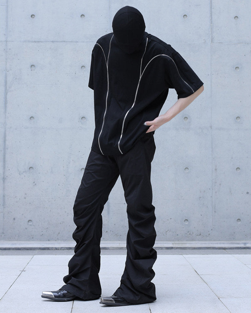 CURVED WIDE LEG TECH PANTS