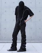 CURVED WIDE LEG TECH PANTS