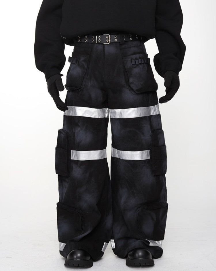 DISTRESSED REFLECTIVE CARGO JEANS