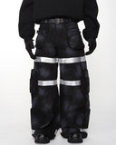 DISTRESSED REFLECTIVE CARGO JEANS