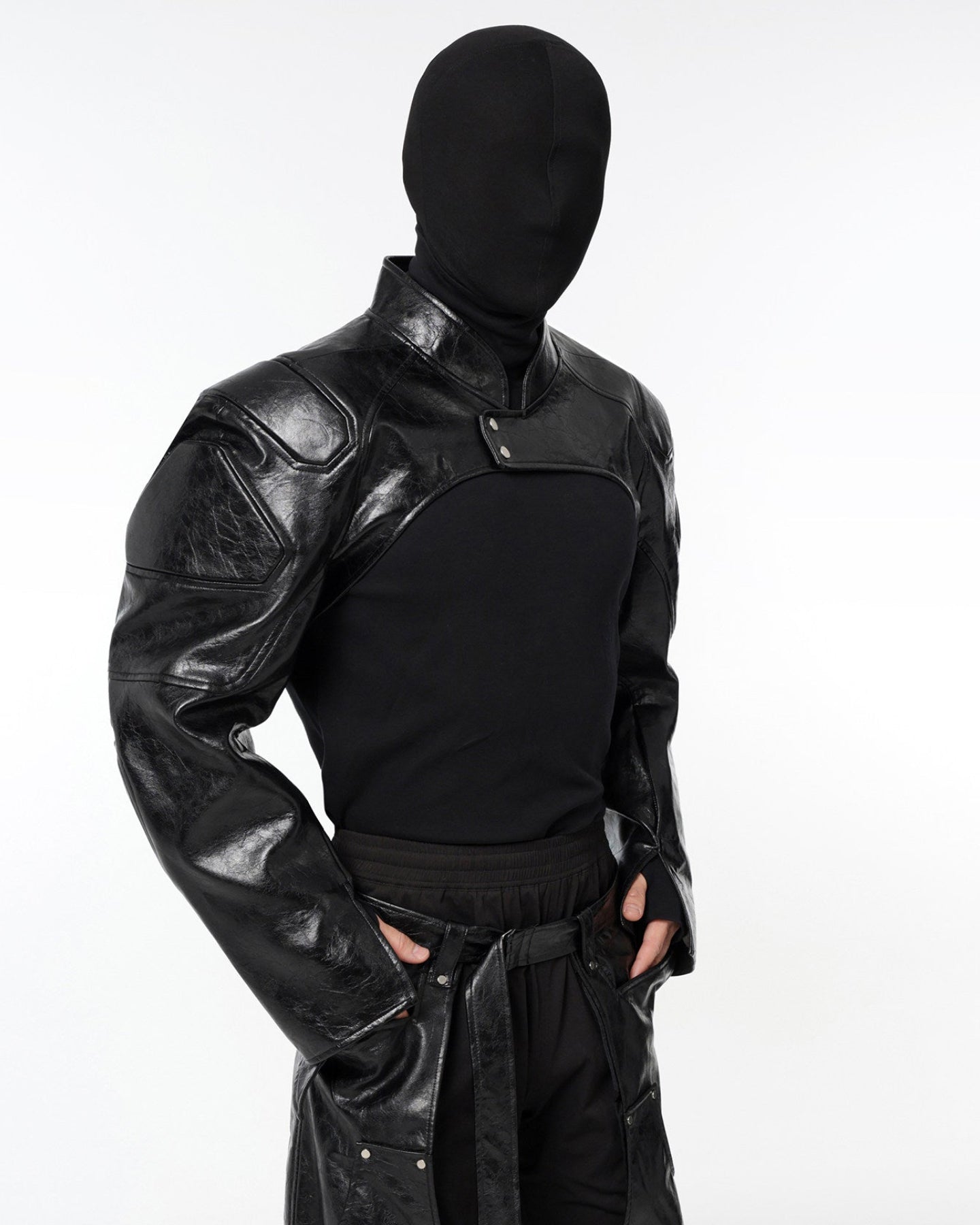 DARK HIPHOP STAND COLLAR PU JACKET