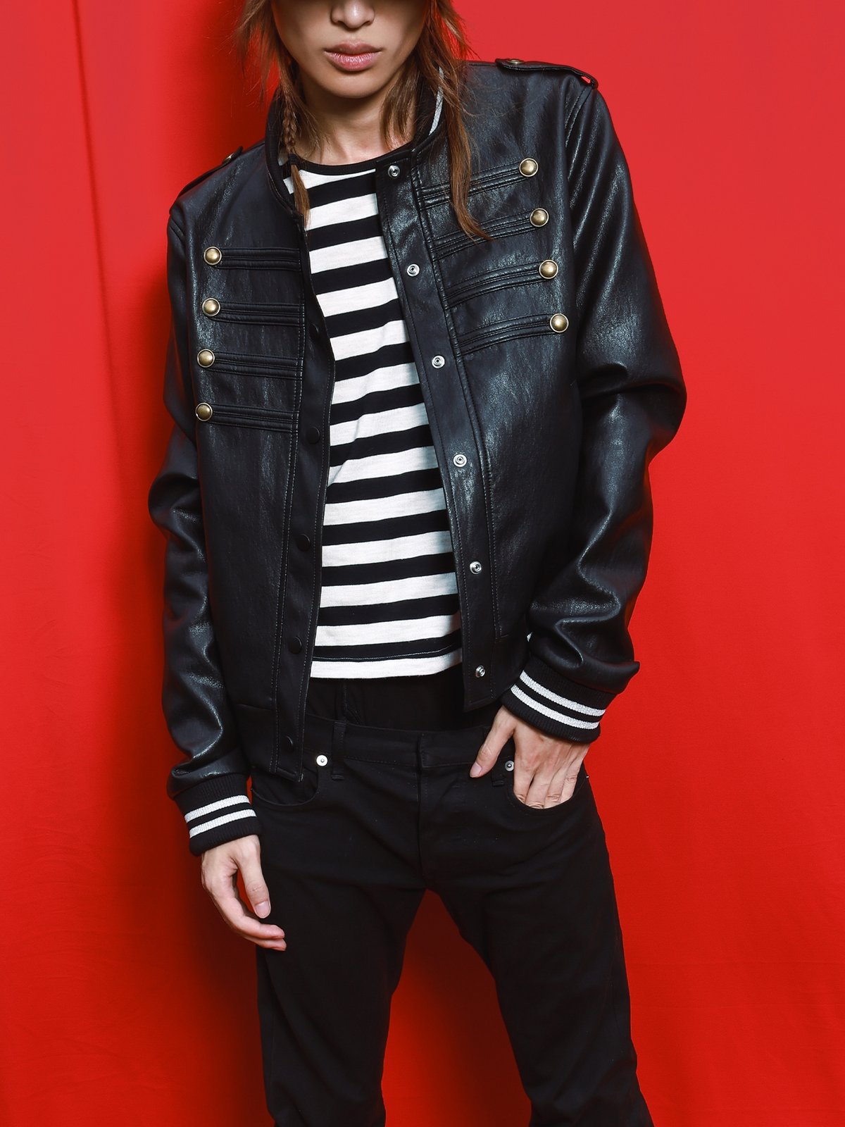 BLUE BLOOD military faux leather bomber jacket