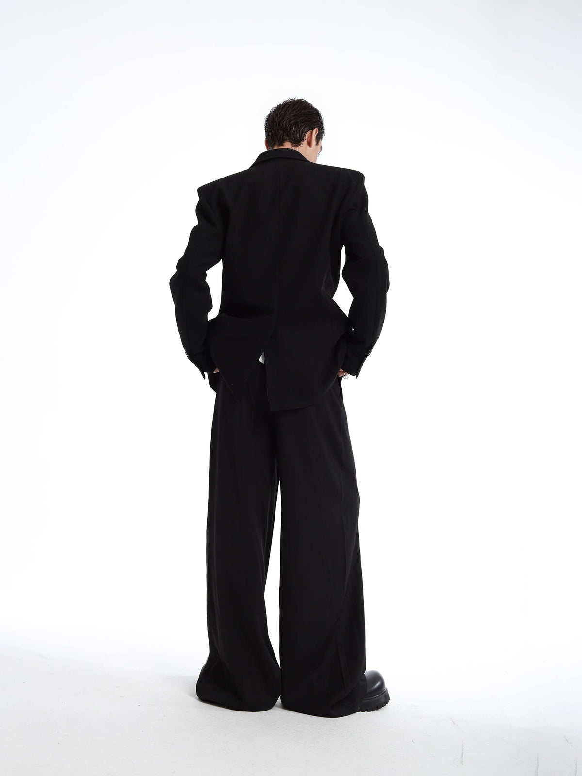 LOVELESS black waisted satin-finish blazer with shawl lapels, additional product photograph 3 | OFFCULTURE®