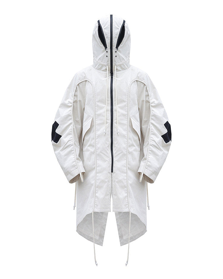 MASKED FISHTAIL HOODIE TRENCH COAT