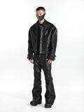 OFF/SC TEXTURED AVANT-GARDE HIGH WAIST BIKER JACKET