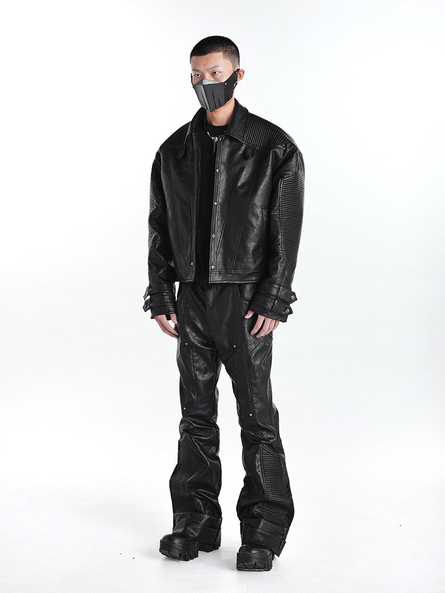 OFF/SC TEXTURED AVANT-GARDE HIGH WAIST BIKER JACKET