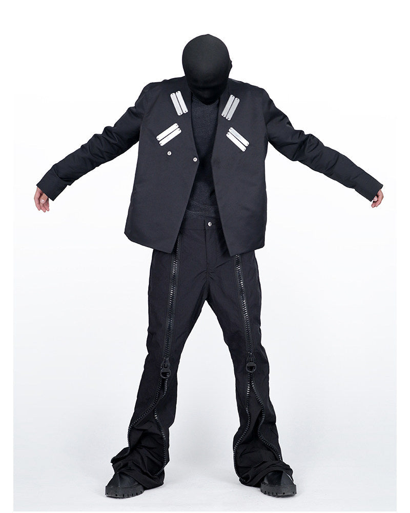 TECH CROPPED METAL PATCH DARK BIKER JACKET