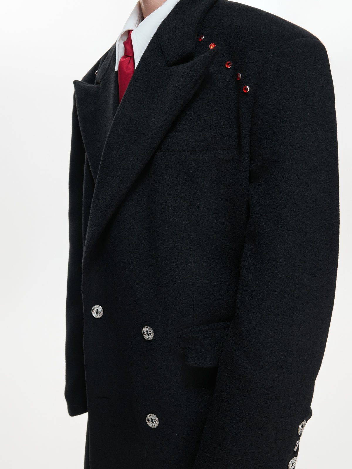 AFTERHOURS long double-breasted wool-blend coat with peak lapels, additional product photograph 8 | OFFCULTURE®