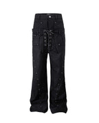 WAXED LACE-UP WIDE LEG JEANS