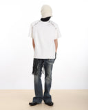SHOULDER RHINESTONE DECONSTRUCTED SHORT SLEEVE TEE