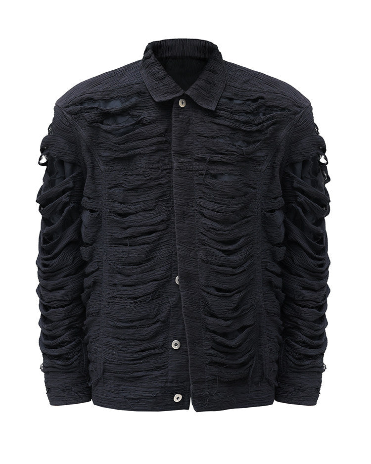 DOUBLE LAYER DISTRESSED FRINGE OPIUM JACKET