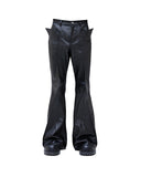 BLACK WAXED FLARE LEATHER PANTS