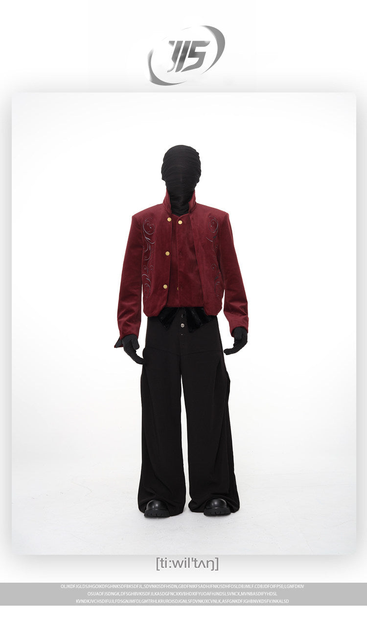LUXURY COURT EMBROIDERED VELVET CROPPED PADDED JACKET