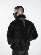 OFF/SC SHAGGY FUR LEATHER PATCHWORK HIGH WAIST COAT