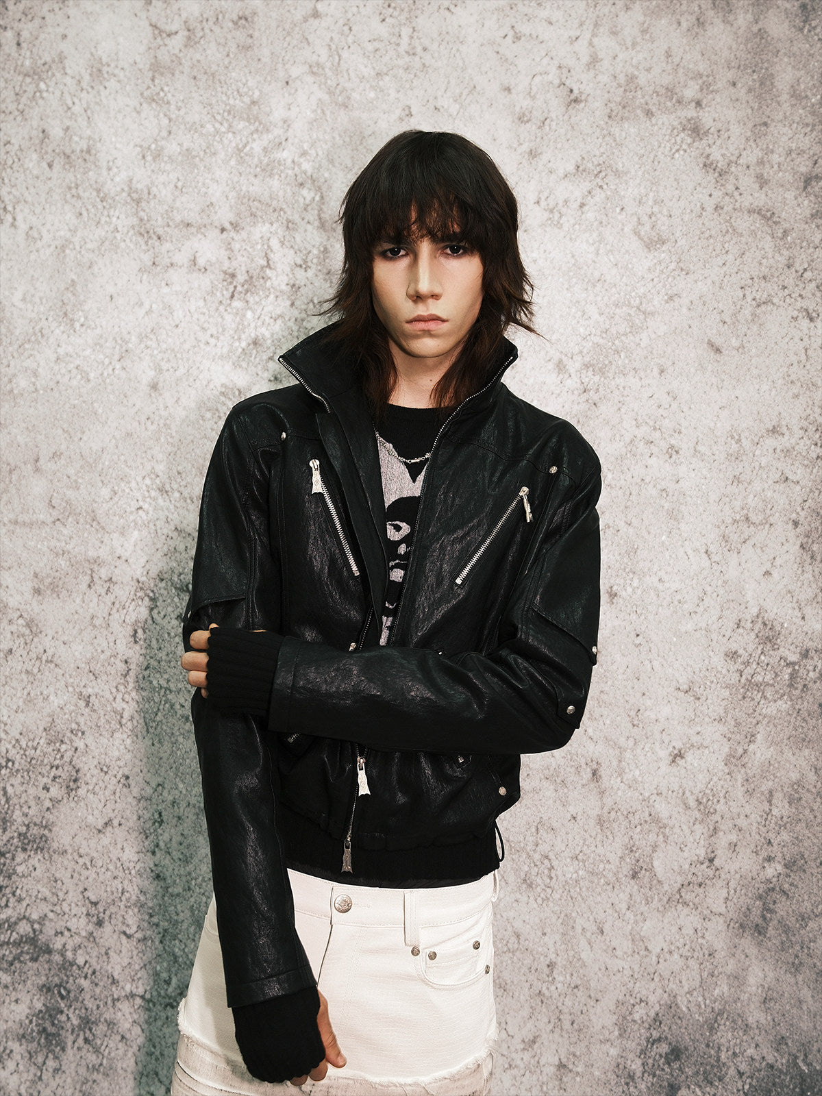 GODCOMPLEX armored distressed faux leather jacket