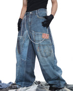 PATCH PRINT WIDE JEANS