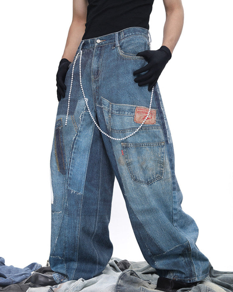 PATCH PRINT WIDE JEANS