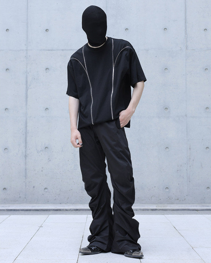 CURVED WIDE LEG TECH PANTS