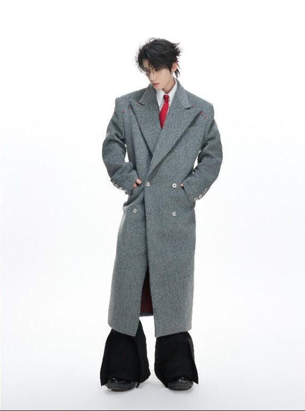 AFTERHOURS long double-breasted wool-blend coat with peak lapels