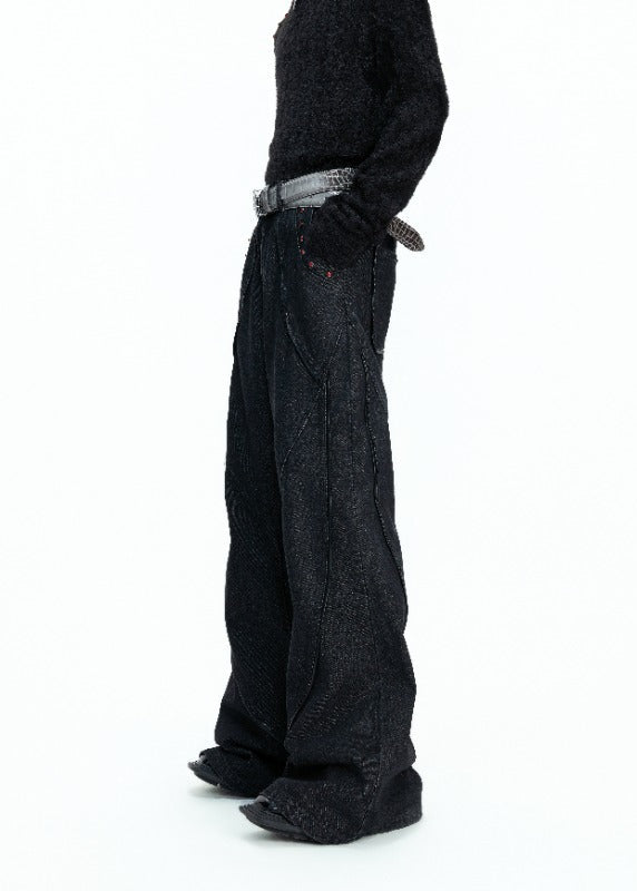 RED STATIC black washed flared denim jeans with red rhinestone accents, additional product photograph 2 | OFFCULTURE®
