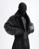 OFF/SC FUR COLLAR CROPPED LEATHER PUFFER JACKET