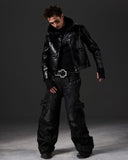 WAXED DESTROYED BIKER JEANS