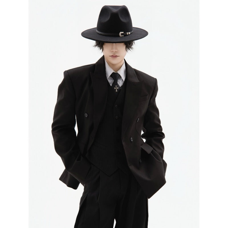 OFFLIMITS black double-breasted structured padded-shoulder blazer