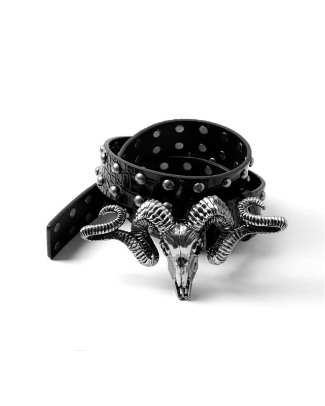 RAM SKULL STUDDED LEATHER BELT