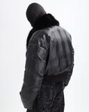 OFF/SC FUR COLLAR CROPPED LEATHER PUFFER JACKET