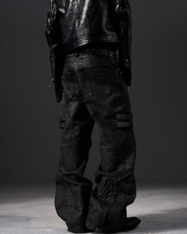 WAXED DESTROYED BIKER JEANS