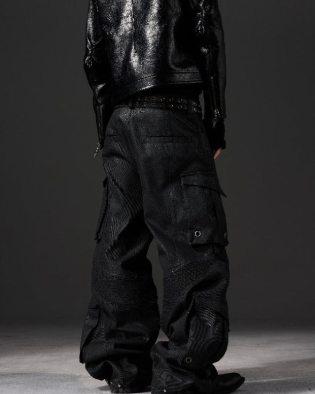 WAXED MULTI-POCKET BIKER CARGO JEANS