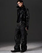 WAXED DESTROYED BIKER JEANS