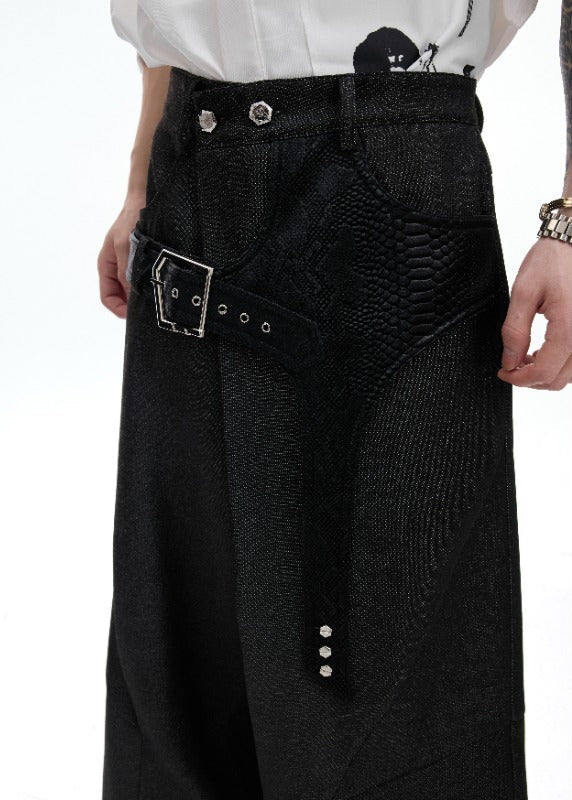VANTAGE black croc-panelled straight-leg tailored trousers, additional product photograph 8 | OFFCULTURE®