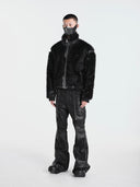 OFF/SC SHAGGY FUR LEATHER PATCHWORK HIGH WAIST COAT