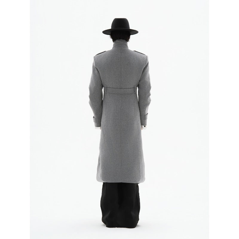 COLD BLOOD grey structured long wool-blend coat with military detailing, additional product photograph 4 | OFFCULTURE®