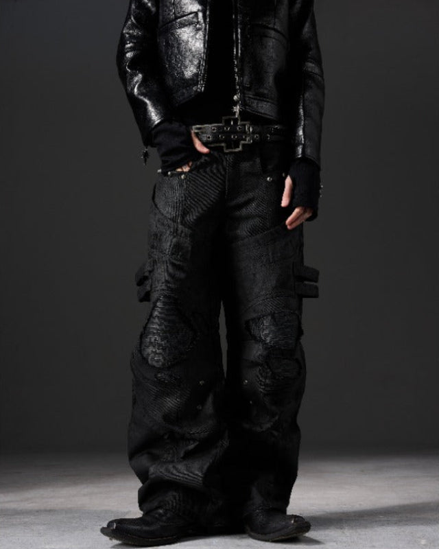 WAXED DESTROYED BIKER JEANS