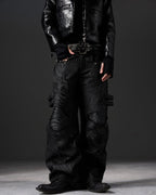 WAXED DESTROYED BIKER JEANS