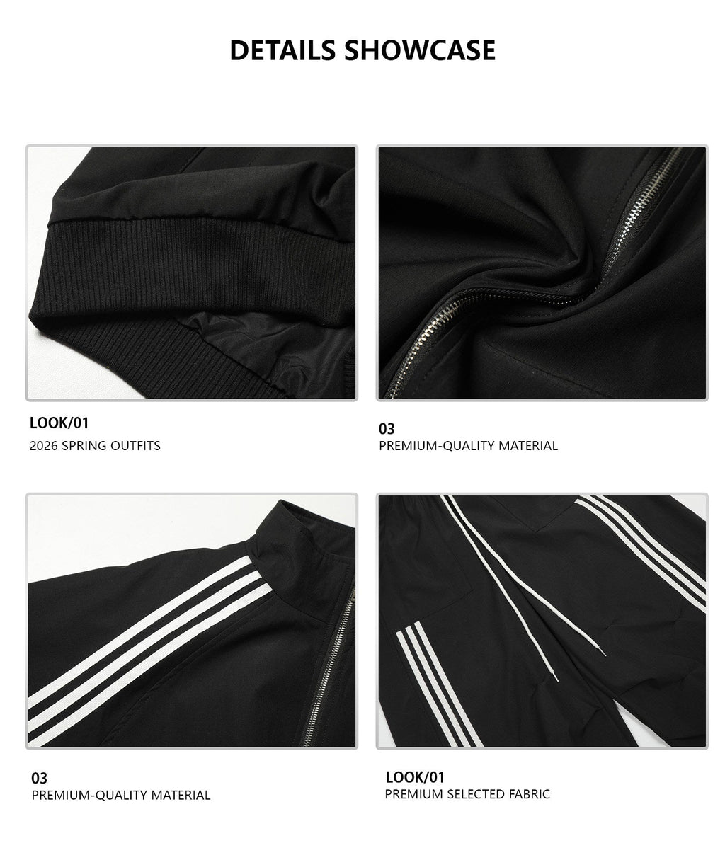 XCULTURE LUXURY 3-STRIPE STAND COLLAR CROPPED JACKET SET
