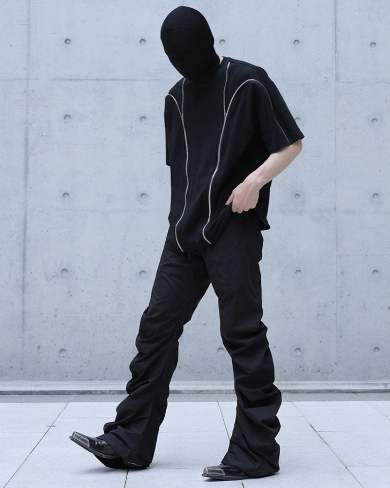 CURVED WIDE LEG TECH PANTS